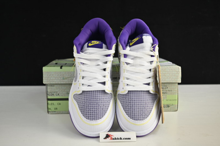 unlon x sb dunk low white purple dj9649-500