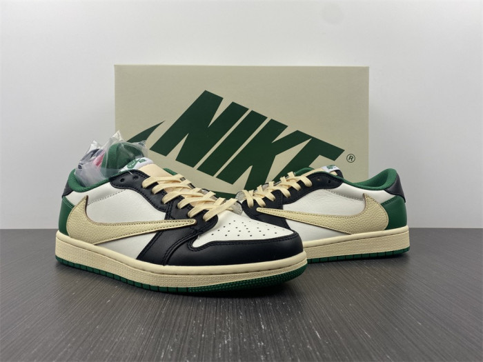 fragment design x travis scott x air jordan 1 low black/beige/green dm7866-128